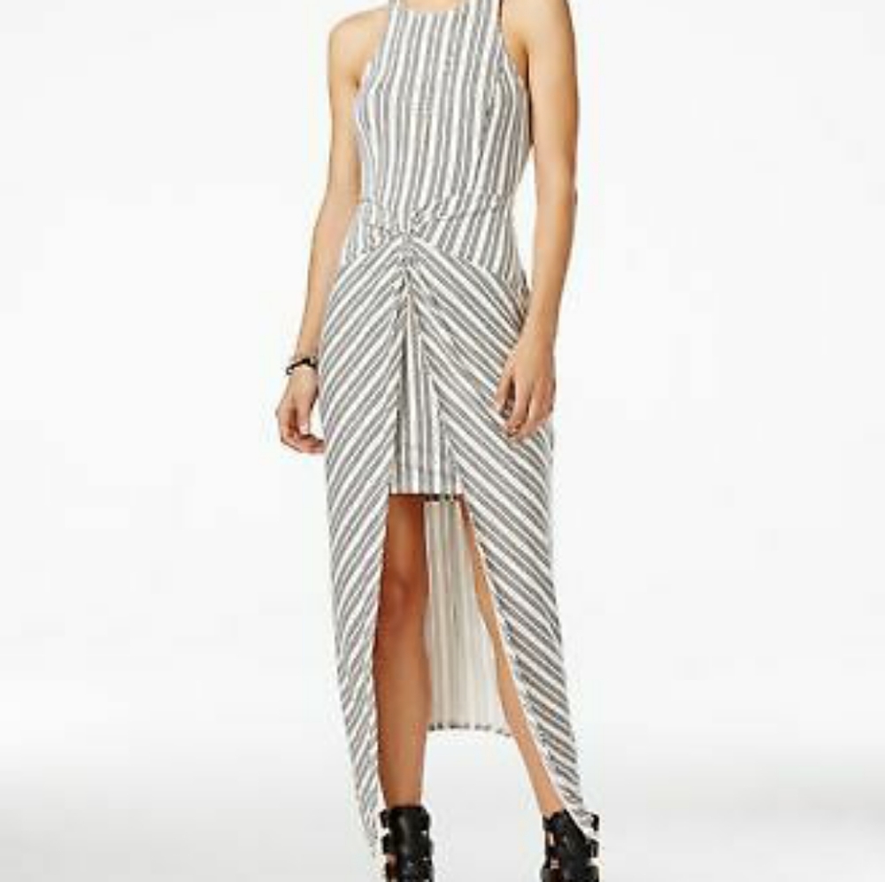 Material Girl Black White Striped Maxi Dress